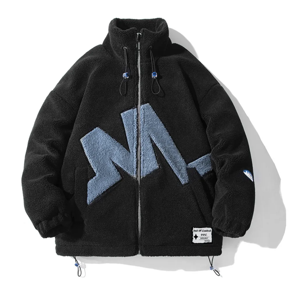OOC' Casual Lettering Print Sherpa Coat