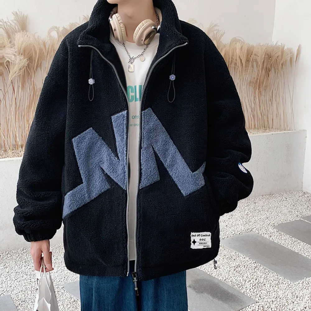OOC' Casual Lettering Print Sherpa Coat