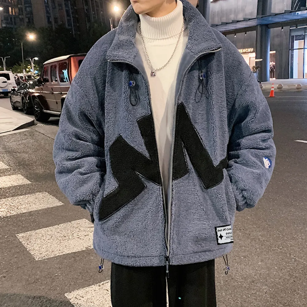 OOC' Casual Lettering Print Sherpa Coat