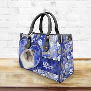 Personalized Pet Cat Face Leather Handbag Purse With Your Picture