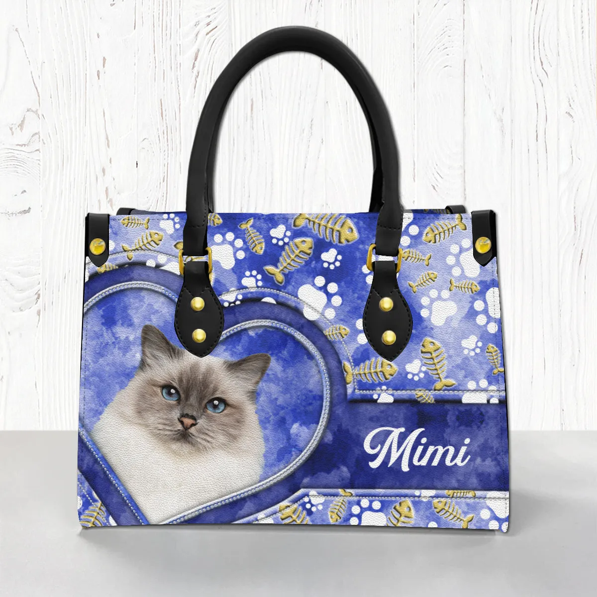 Personalized Pet Cat Face Leather Handbag Purse With Your Picture