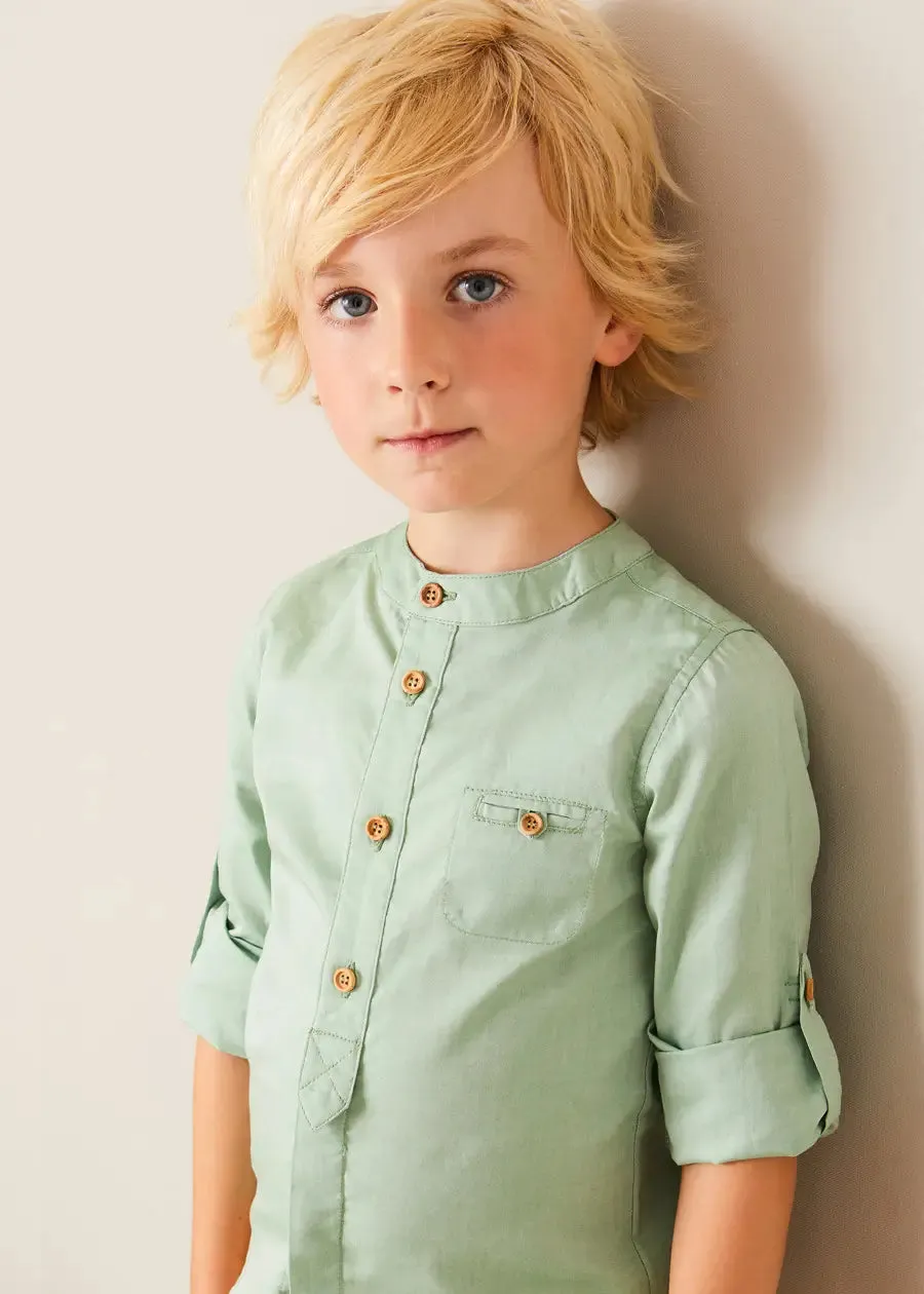 Plain Mao Collar Long Sleeve Shirt in Green (12mths-10yrs)