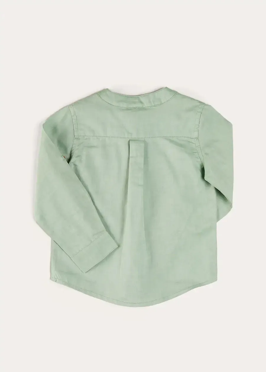 Plain Mao Collar Long Sleeve Shirt in Green (12mths-10yrs)