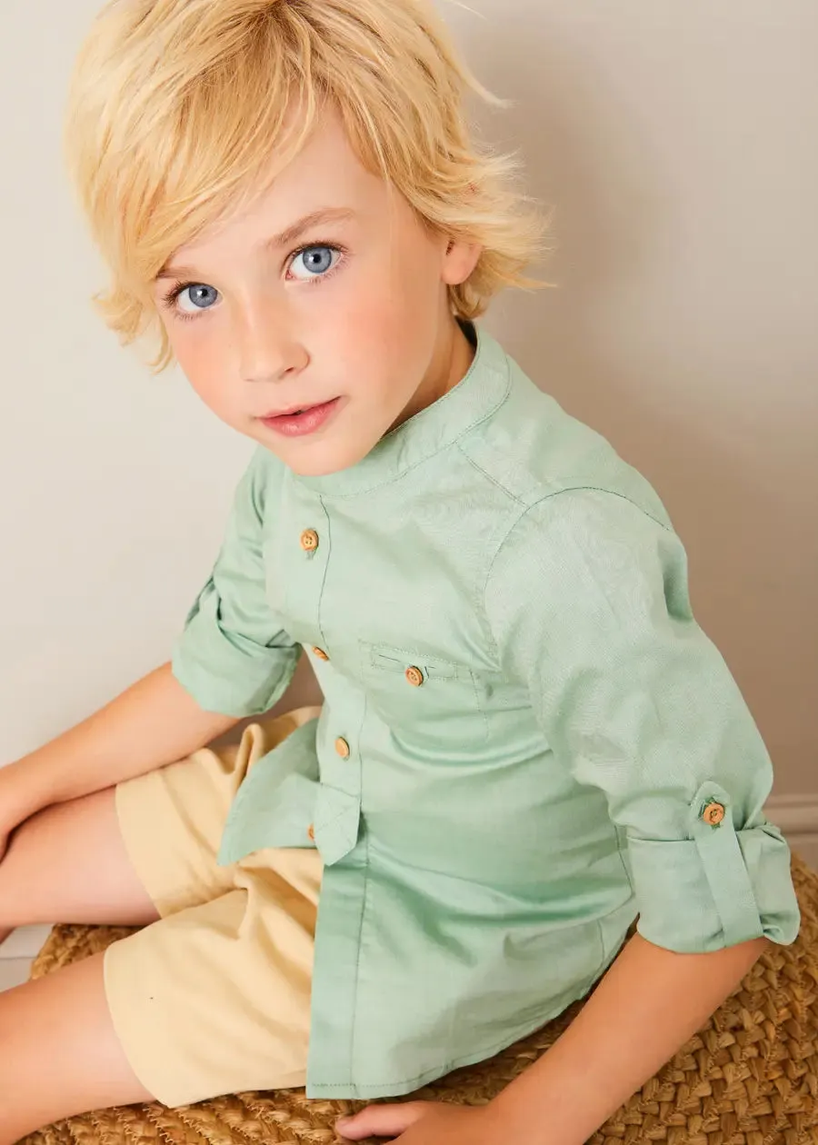 Plain Mao Collar Long Sleeve Shirt in Green (12mths-10yrs)