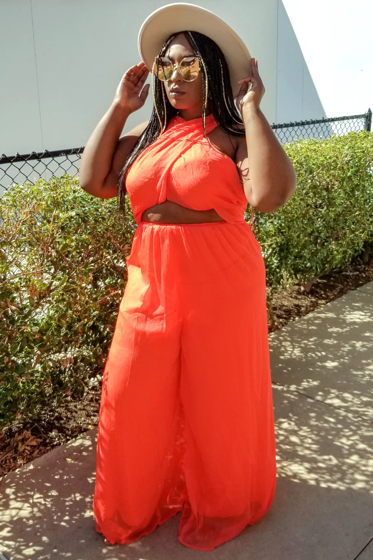 Plus Size Criss Cross Halter Jumpsuit - Orange