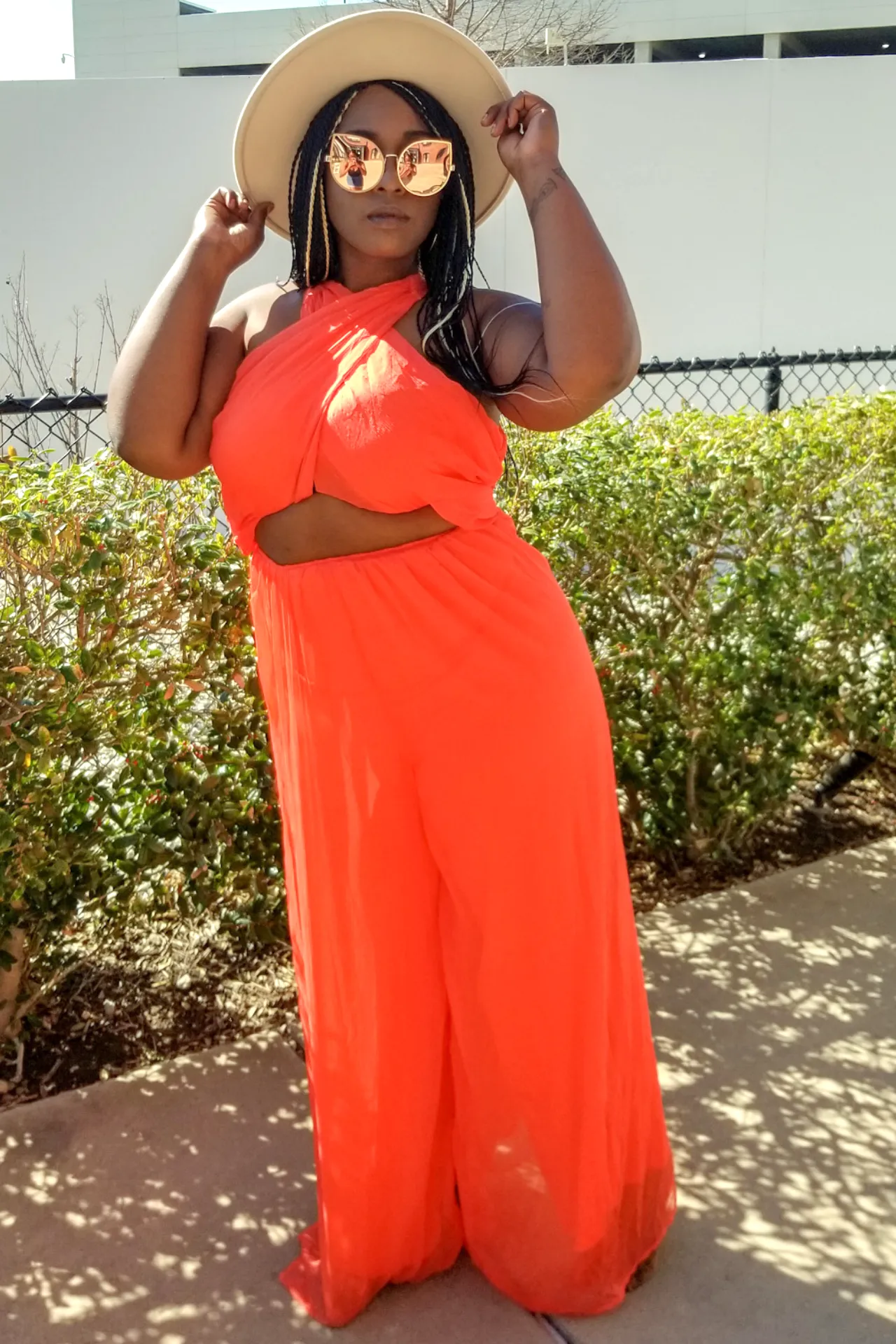 Plus Size Criss Cross Halter Jumpsuit - Orange