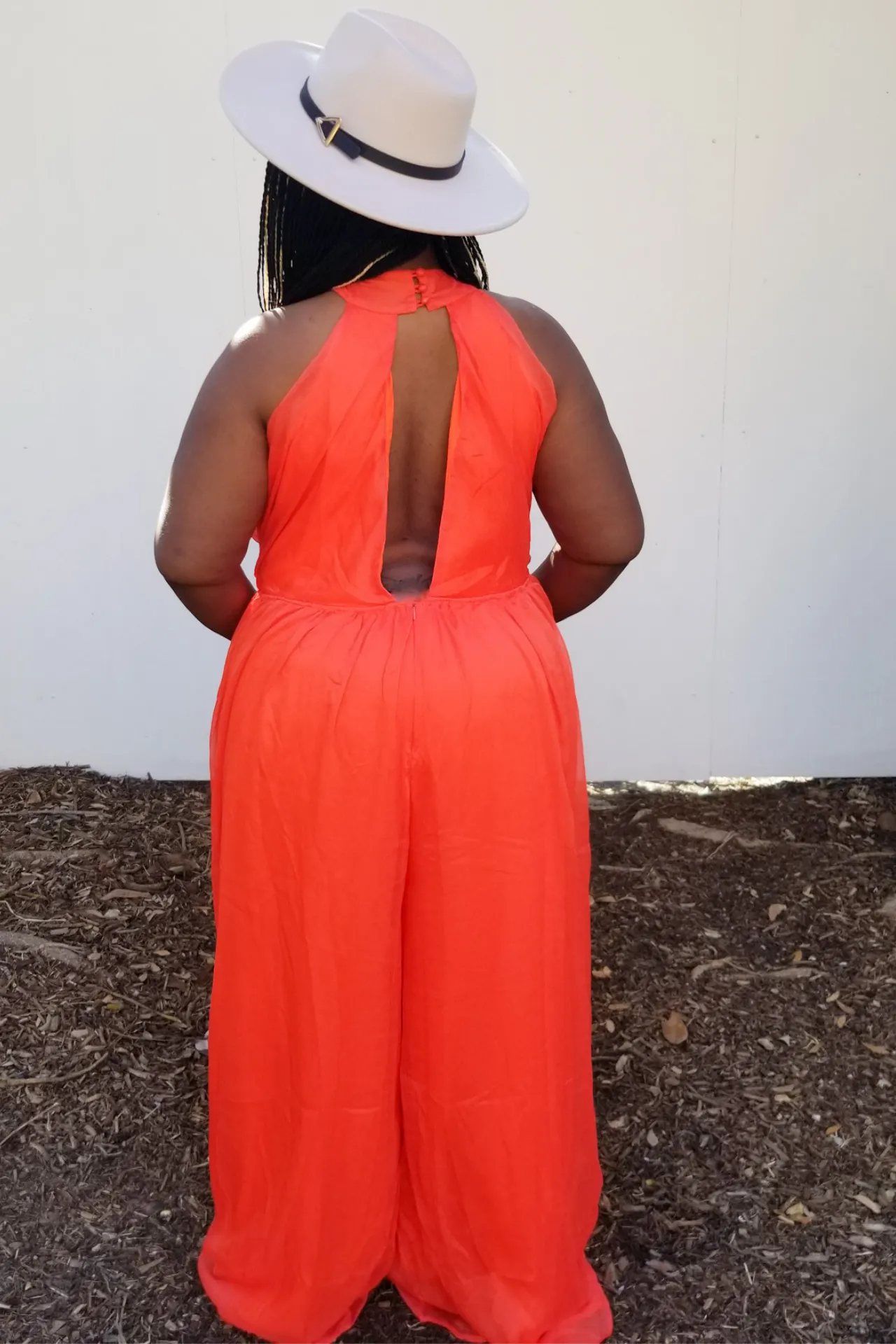Plus Size Criss Cross Halter Jumpsuit - Orange