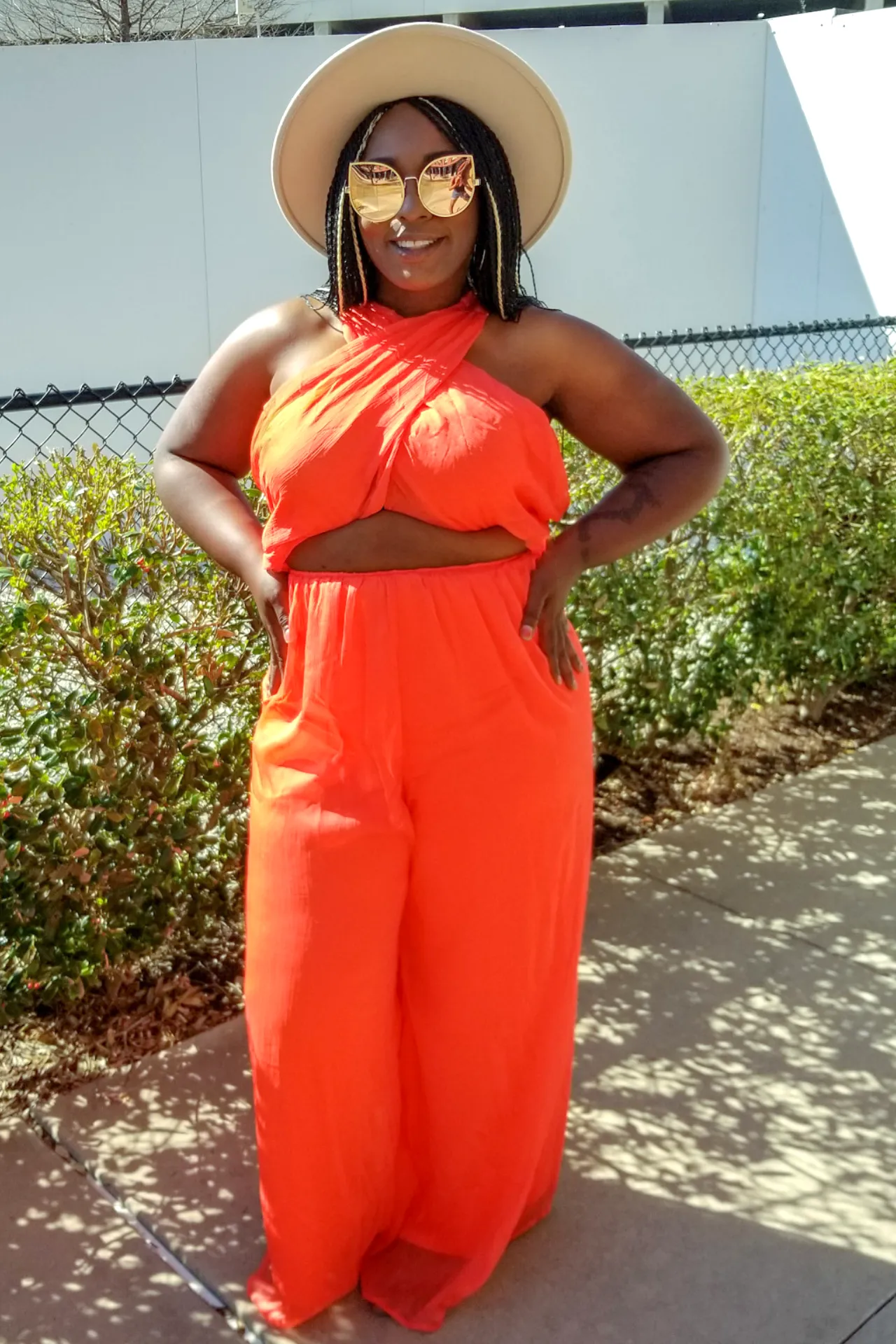 Plus Size Criss Cross Halter Jumpsuit - Orange