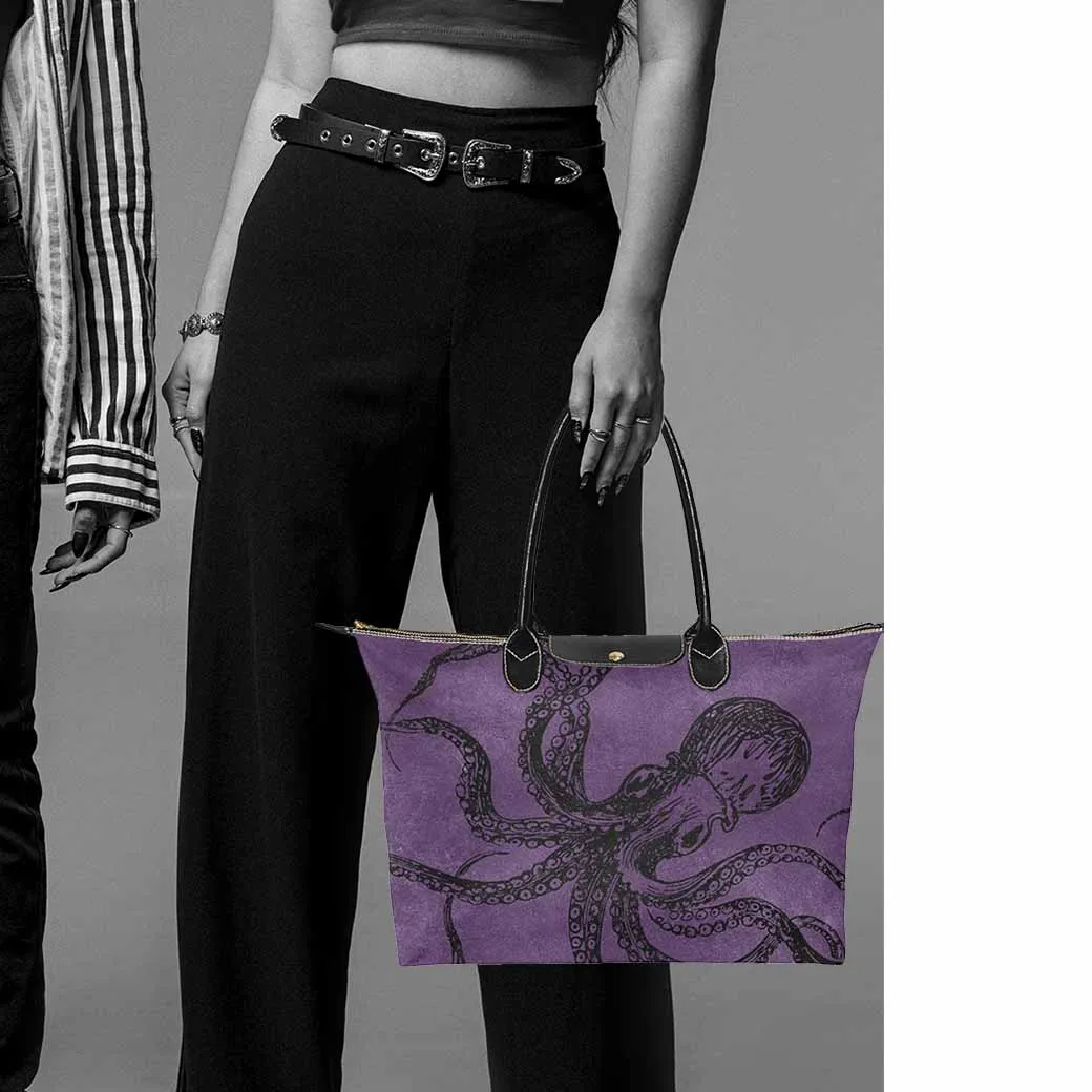 Purple Octopus Goth Bag, Classic 15 Inch Handbag Steampunk