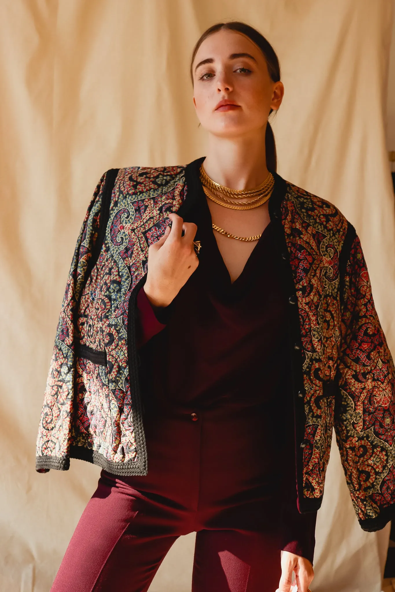 Quilted Silk Print Jacket