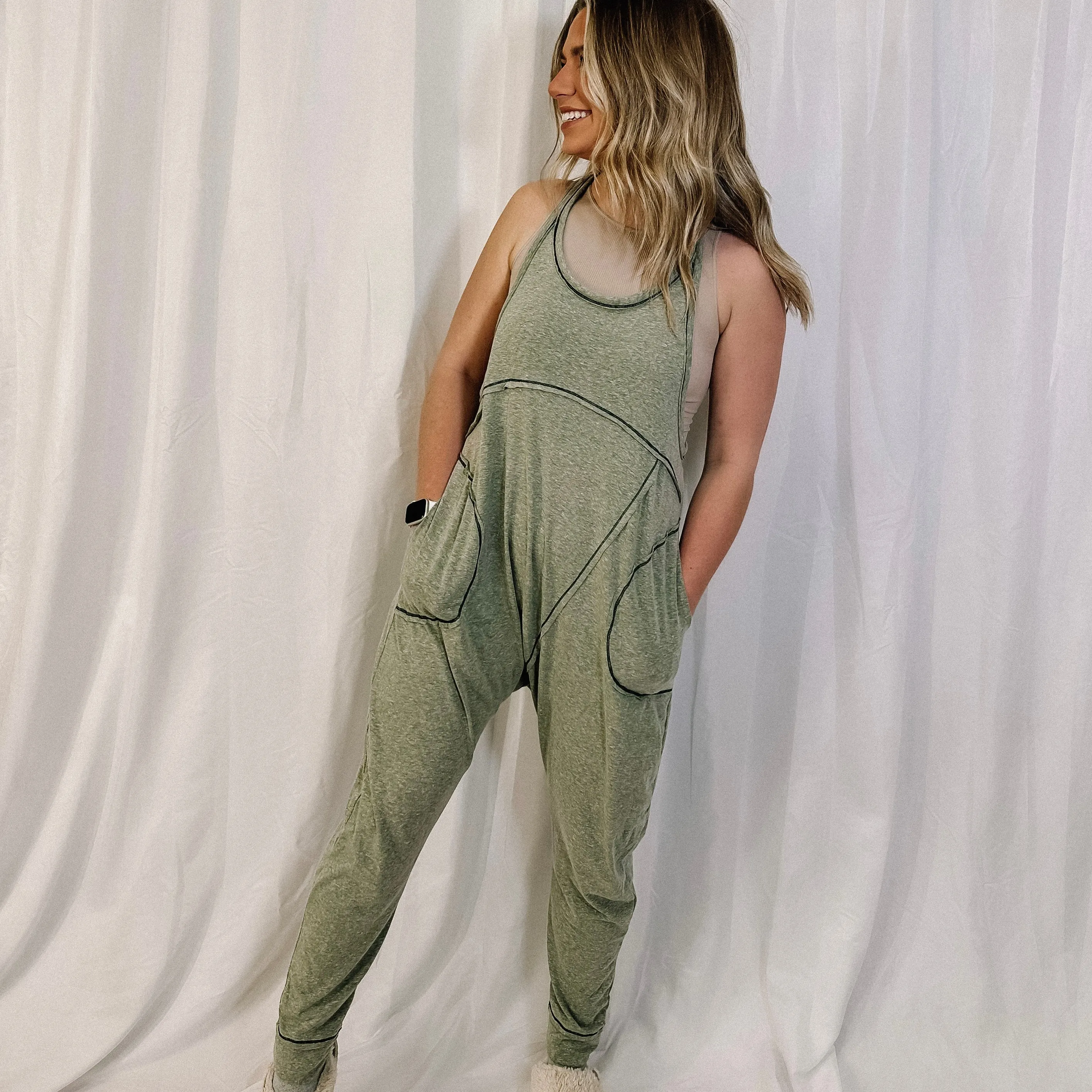 Ready To Travel Harem Jumpsuit - Sage - LAST ONE
