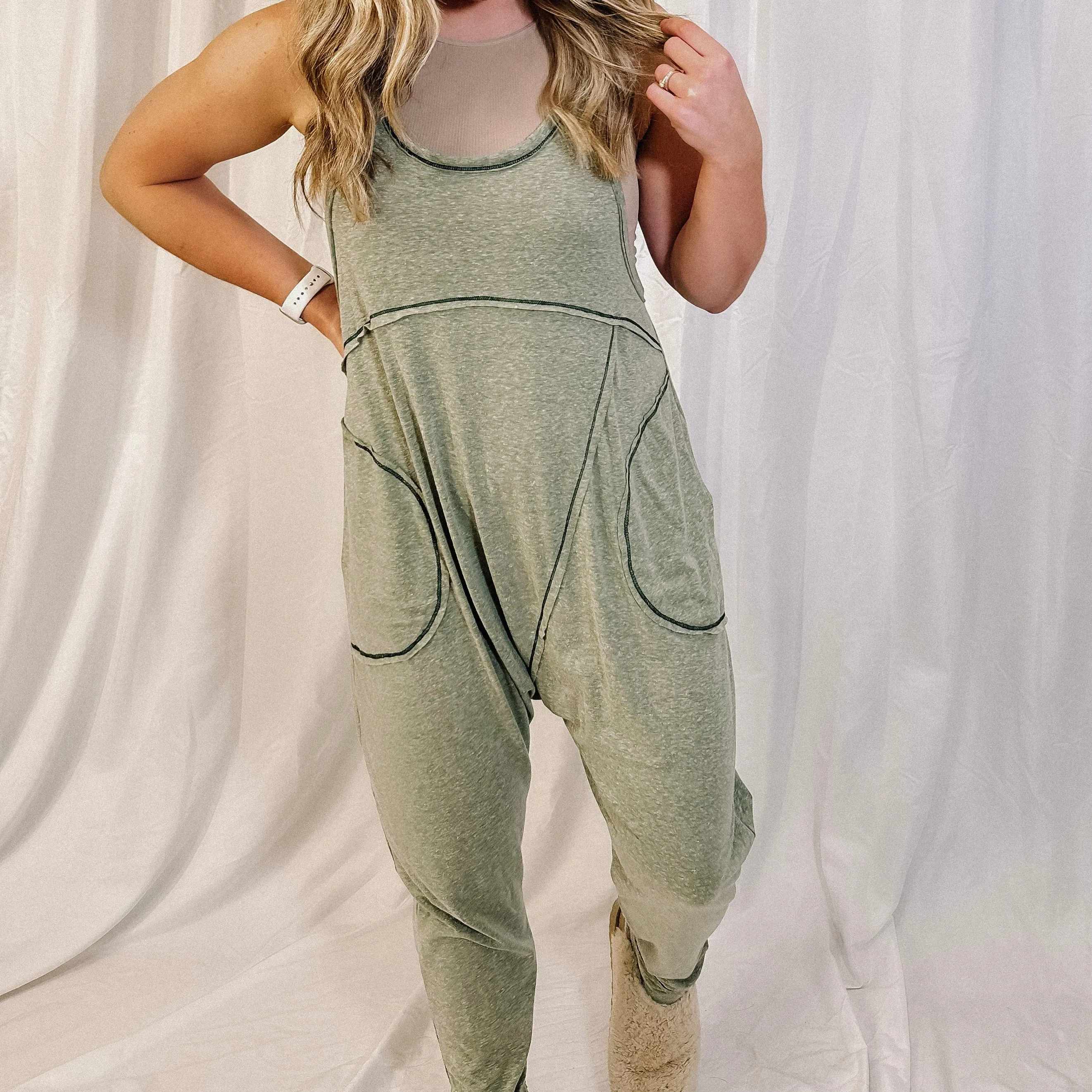 Ready To Travel Harem Jumpsuit - Sage - LAST ONE