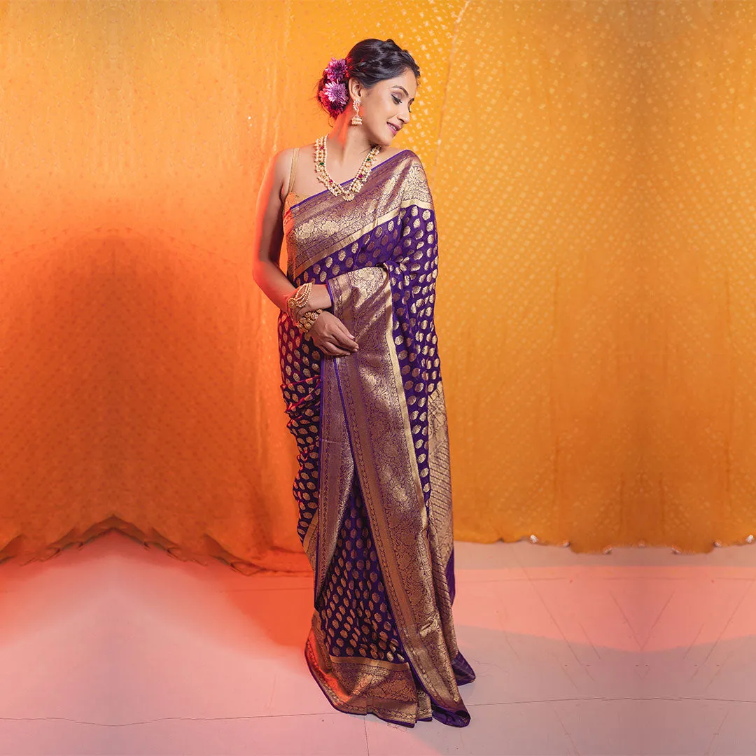 Regal Purple Floral Print Saree