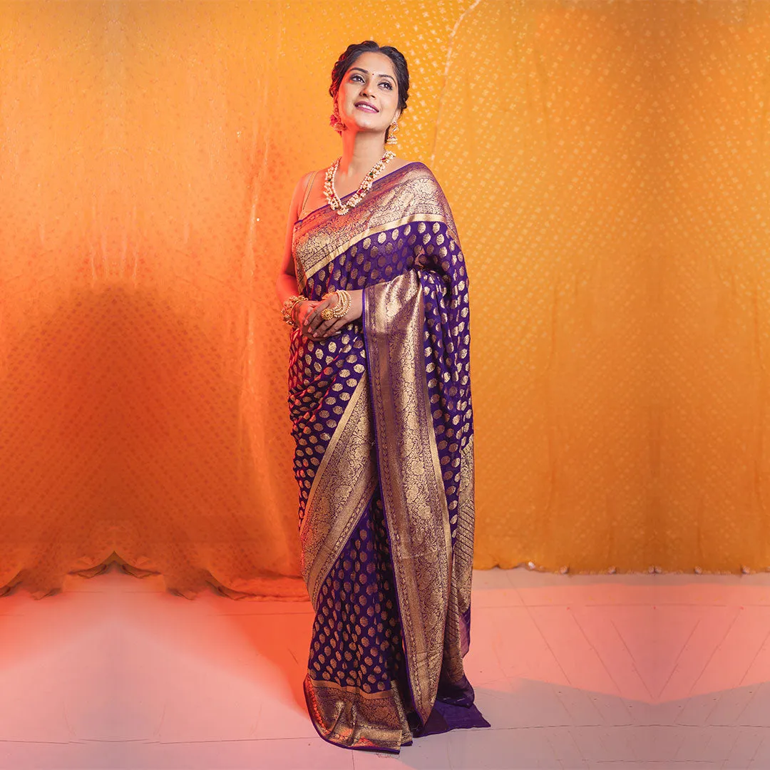 Regal Purple Floral Print Saree