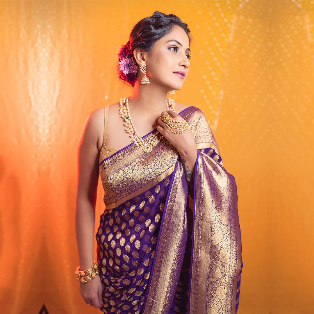 Regal Purple Floral Print Saree