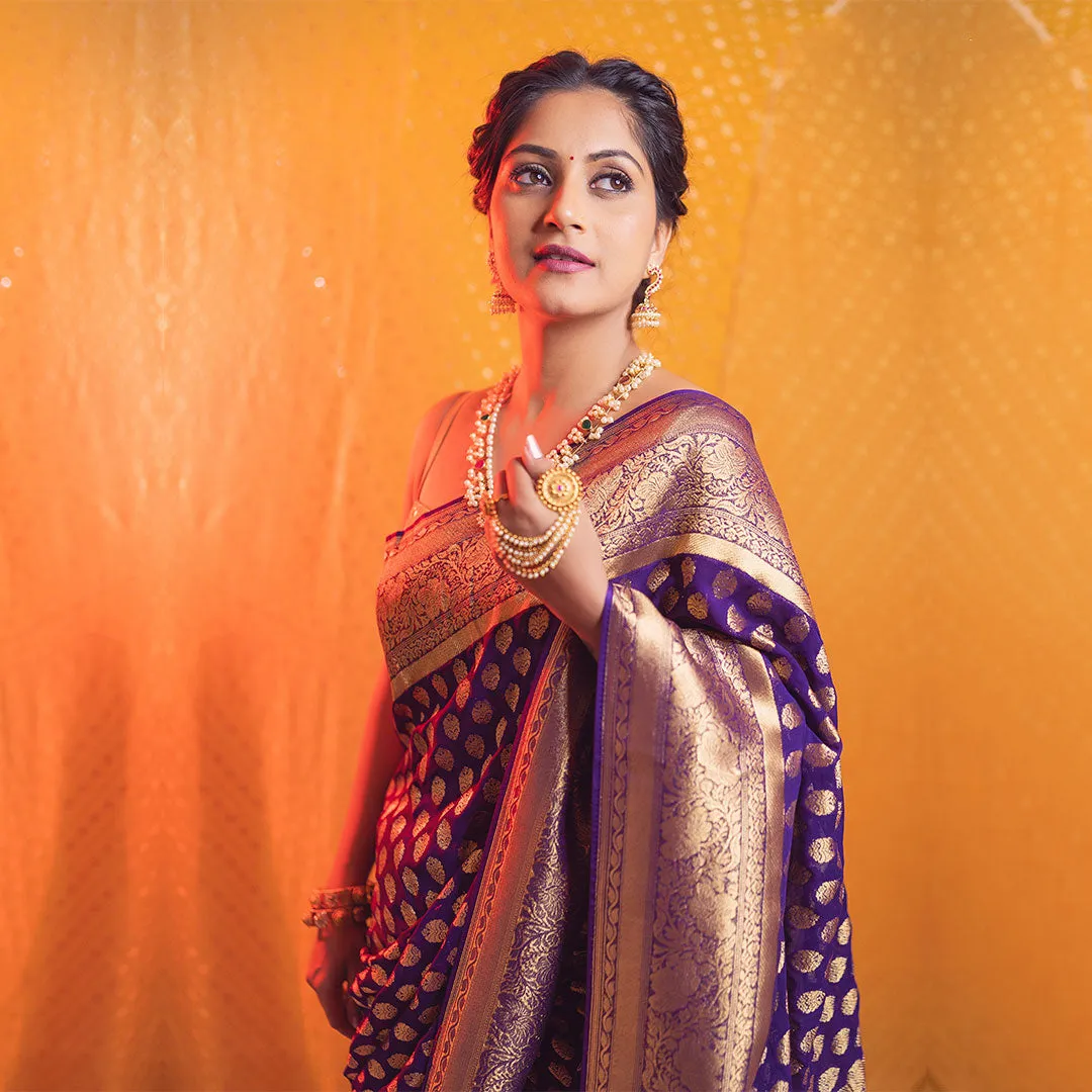 Regal Purple Floral Print Saree