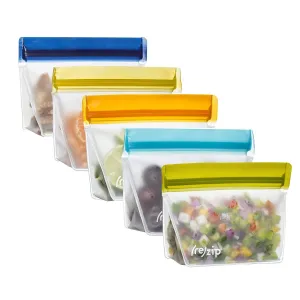 rezip Stand-Up 1-Cup/8-ounce Leakproof Reusable Storage Bag 5-Pack (Multi-Color)