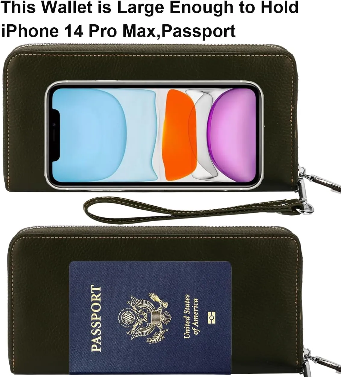 RFID Blocking Leather Wallet for Women, Wristlet Clutch