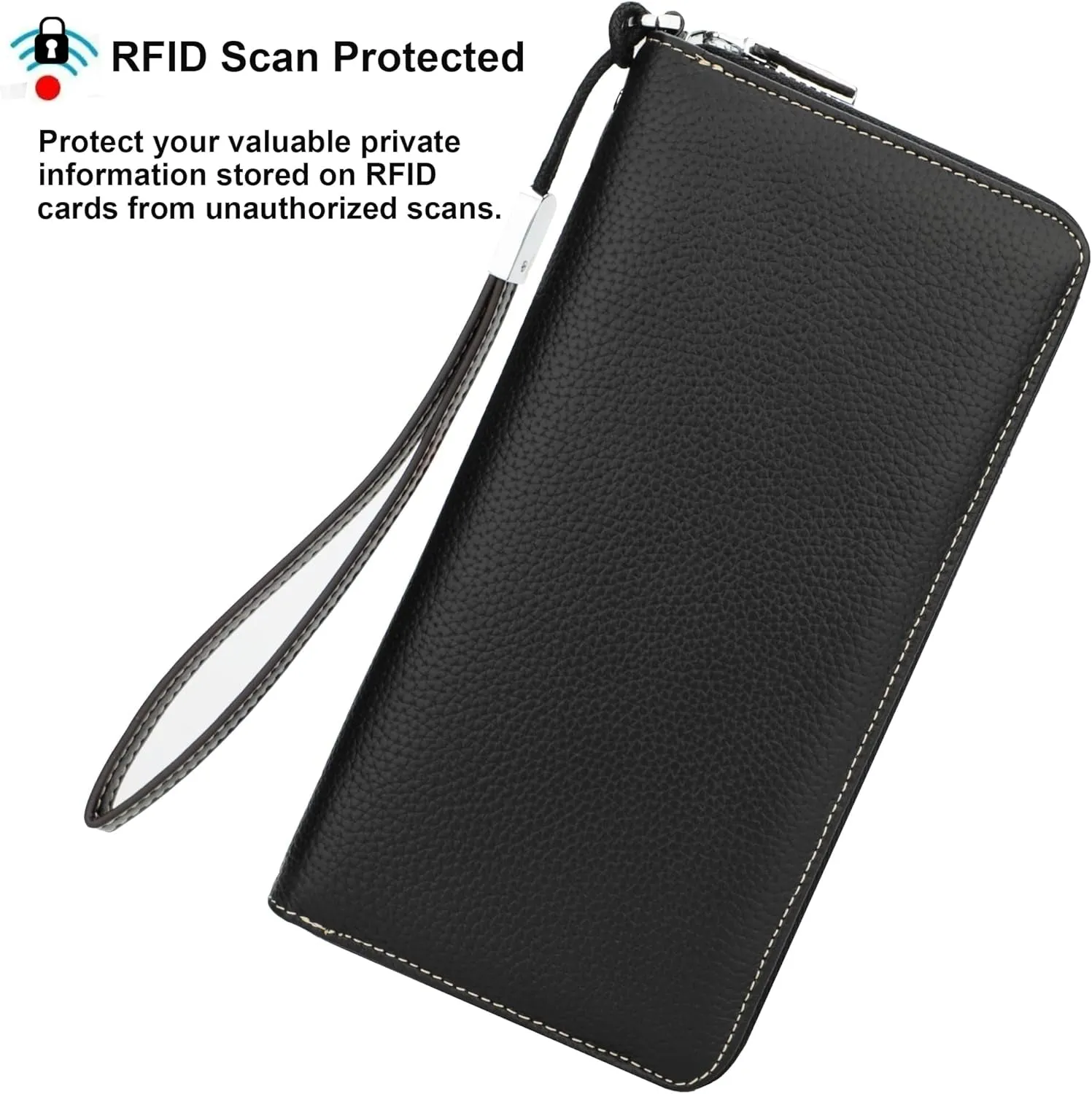 RFID Blocking Leather Wallet for Women, Wristlet Clutch