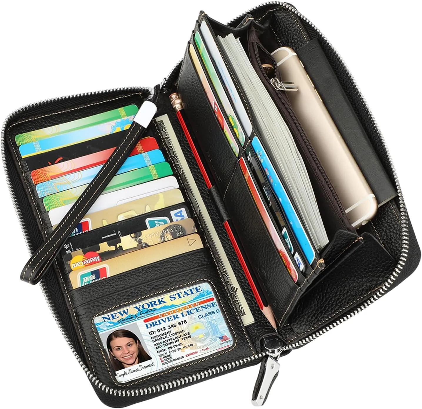 RFID Blocking Leather Wallet for Women, Wristlet Clutch