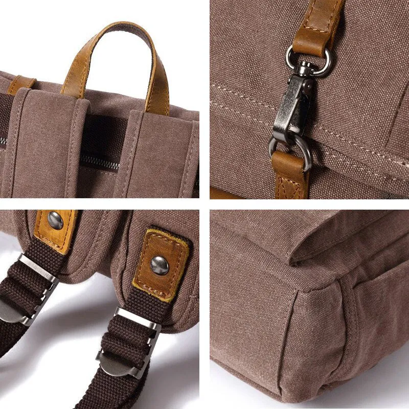 Roll Top Canvas Backpack College School Bag