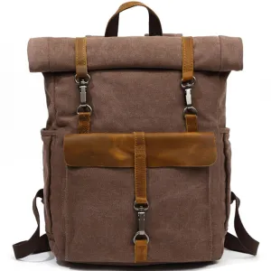 Roll Top Canvas Backpack College School Bag