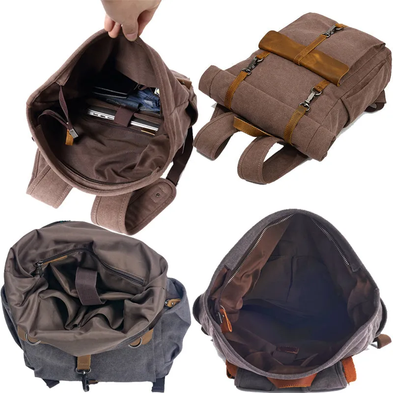 Roll Top Canvas Backpack College School Bag