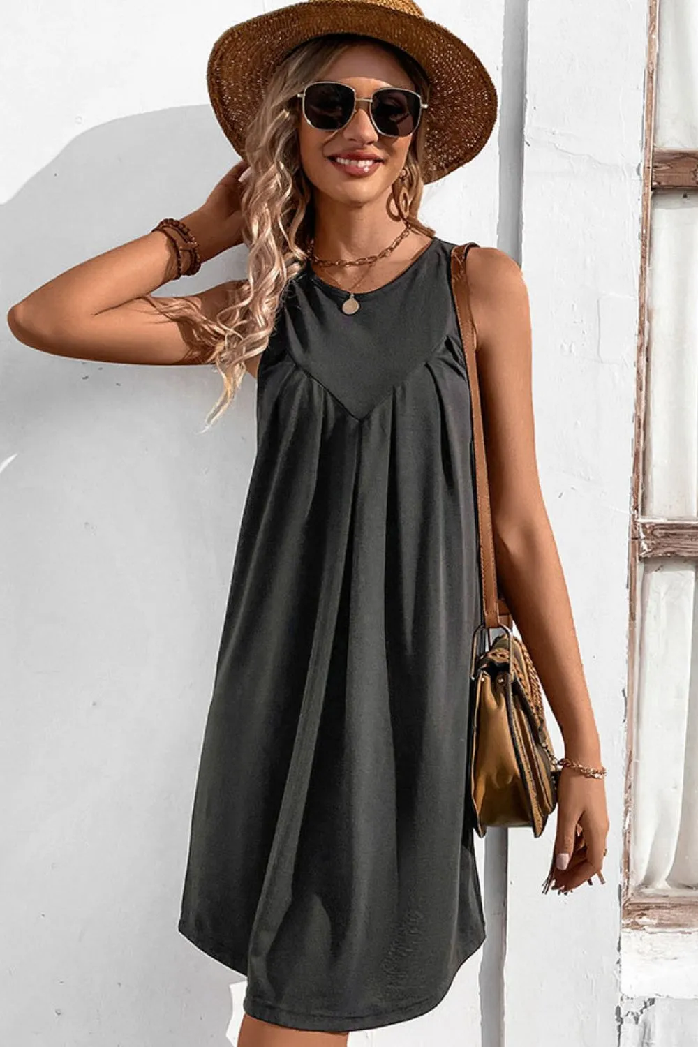 Round Neck Sleeveless Mini Dress (4 Colors)