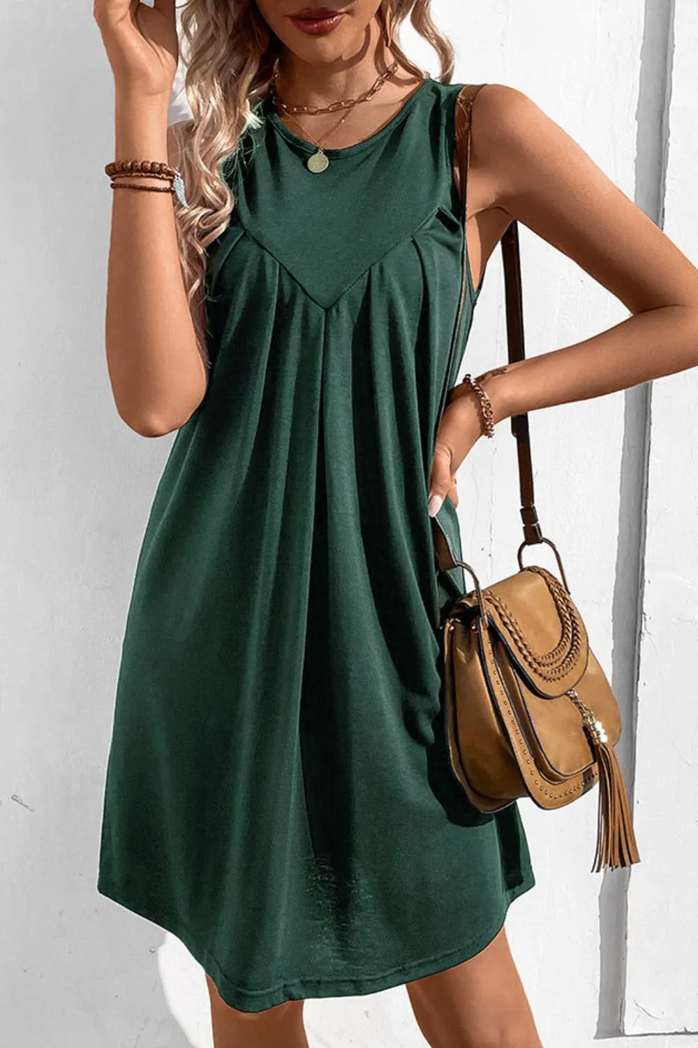 Round Neck Sleeveless Mini Dress (4 Colors)