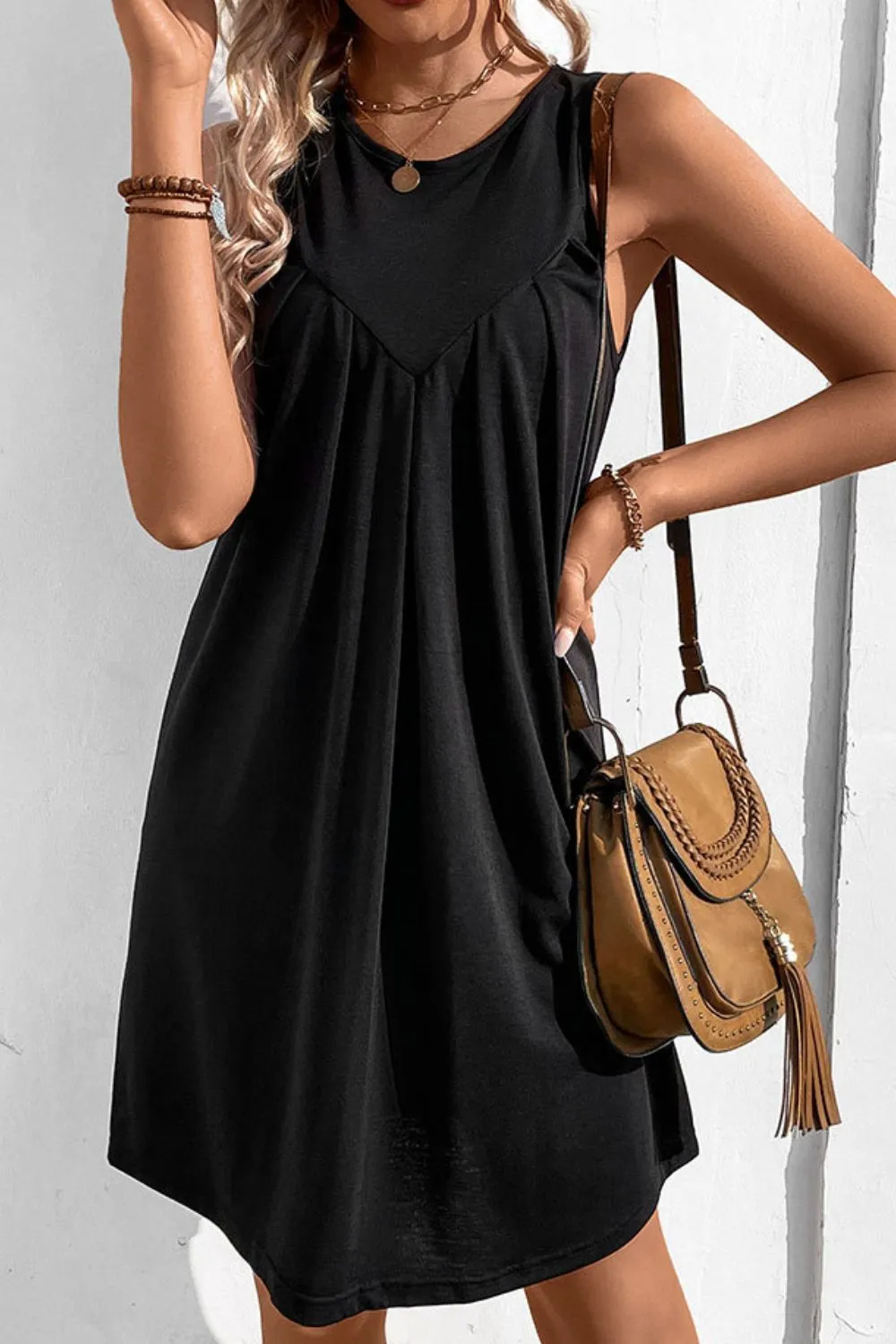 Round Neck Sleeveless Mini Dress (4 Colors)