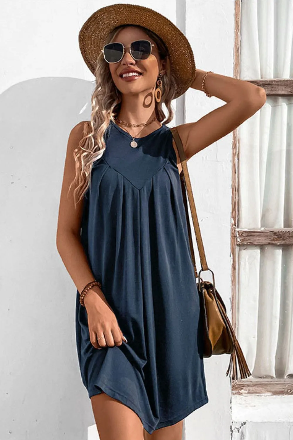 Round Neck Sleeveless Mini Dress (4 Colors)