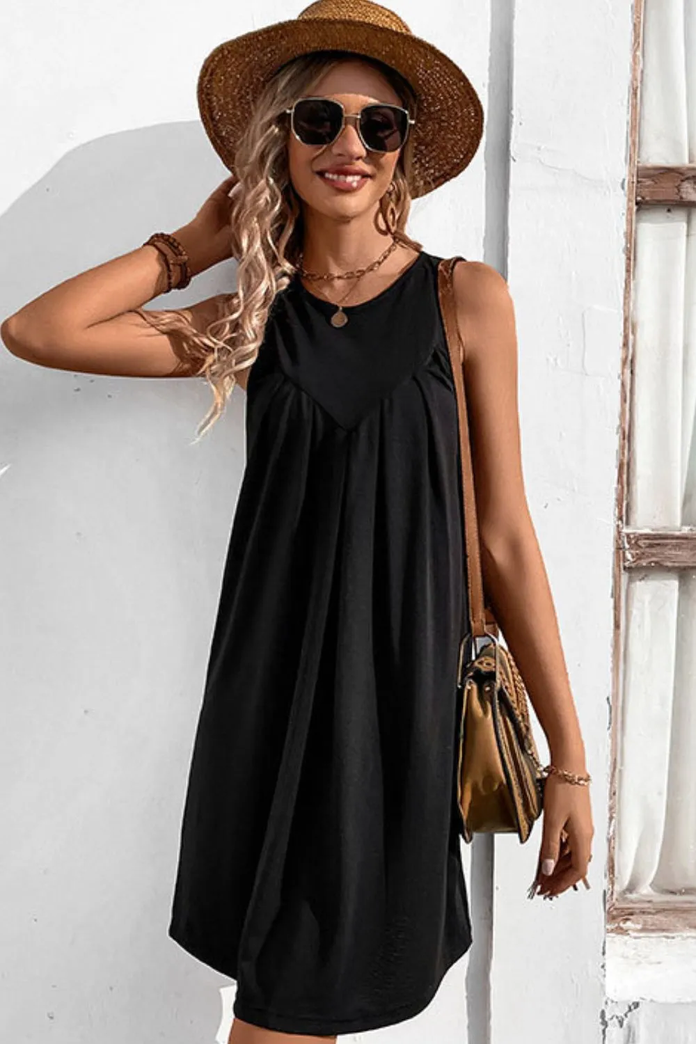 Round Neck Sleeveless Mini Dress (4 Colors)