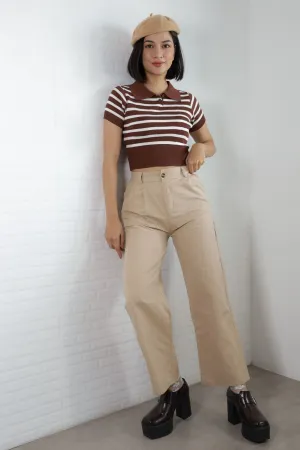 RUE Striped Knit Polo Shirt (Brown)