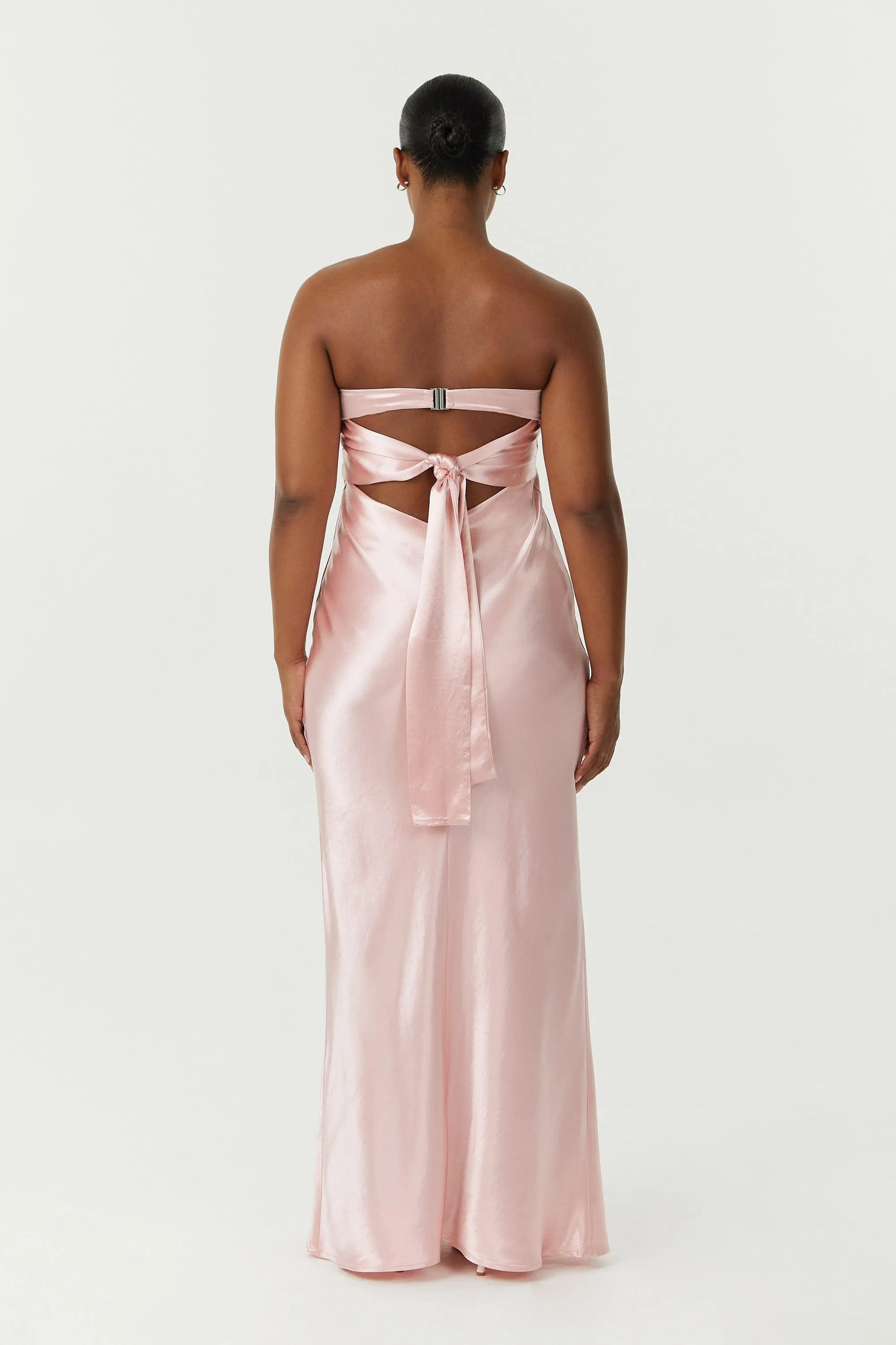 SATIN TIE BACK STRAPLESS MAXI | FAIRY FLOSS