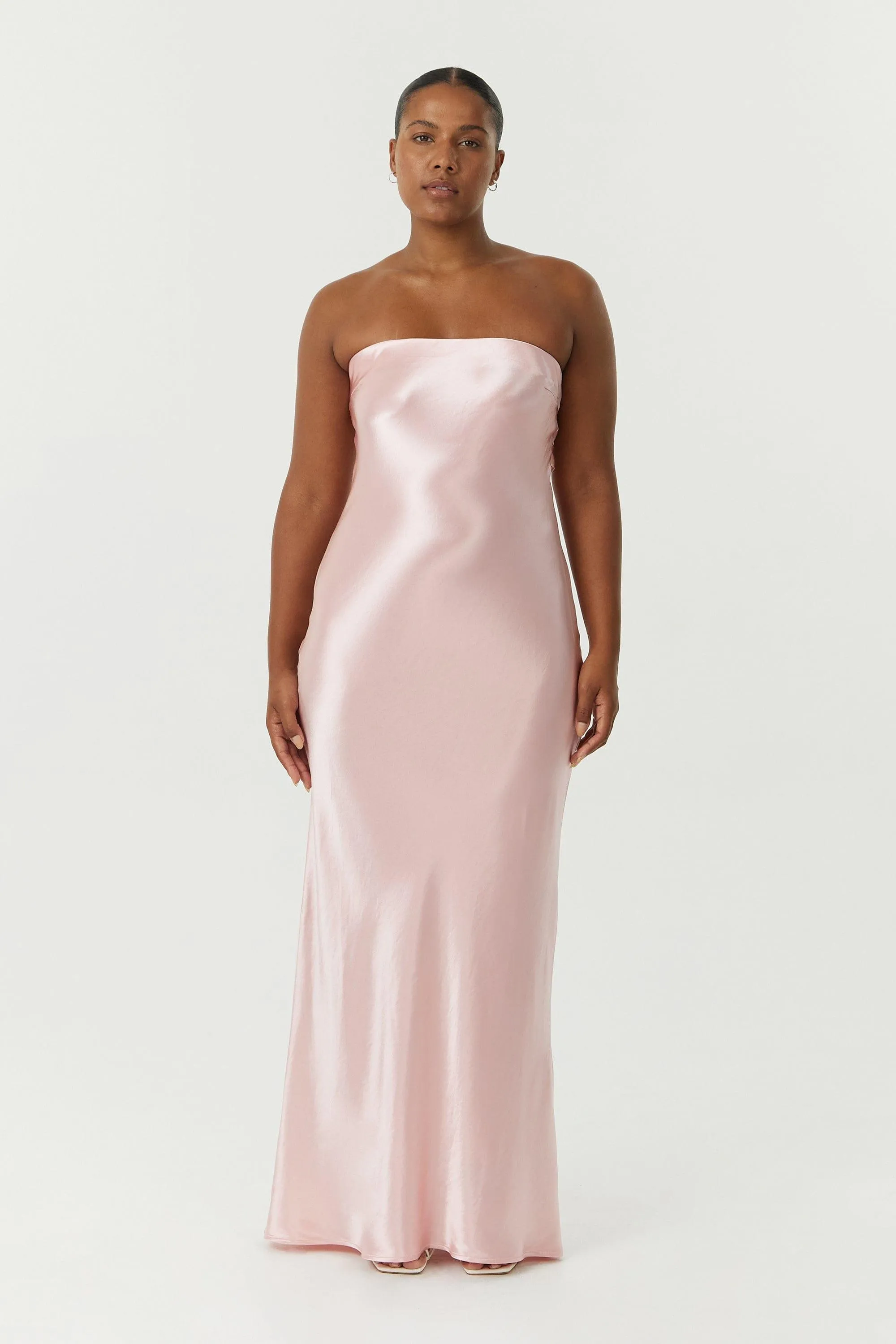 SATIN TIE BACK STRAPLESS MAXI | FAIRY FLOSS