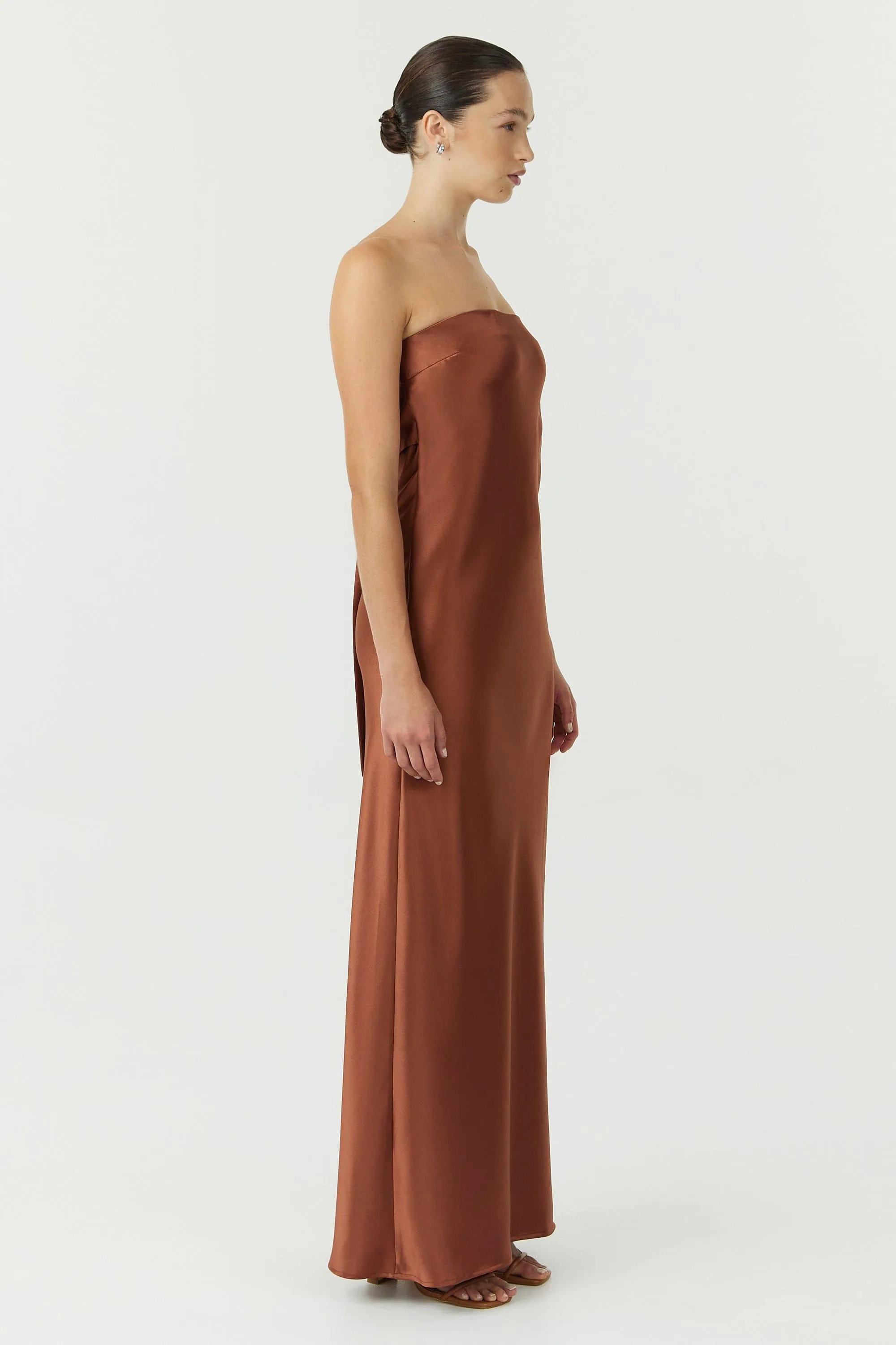 SATIN TIE BACK STRAPLESS MAXI | SPICE