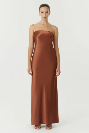 SATIN TIE BACK STRAPLESS MAXI | SPICE