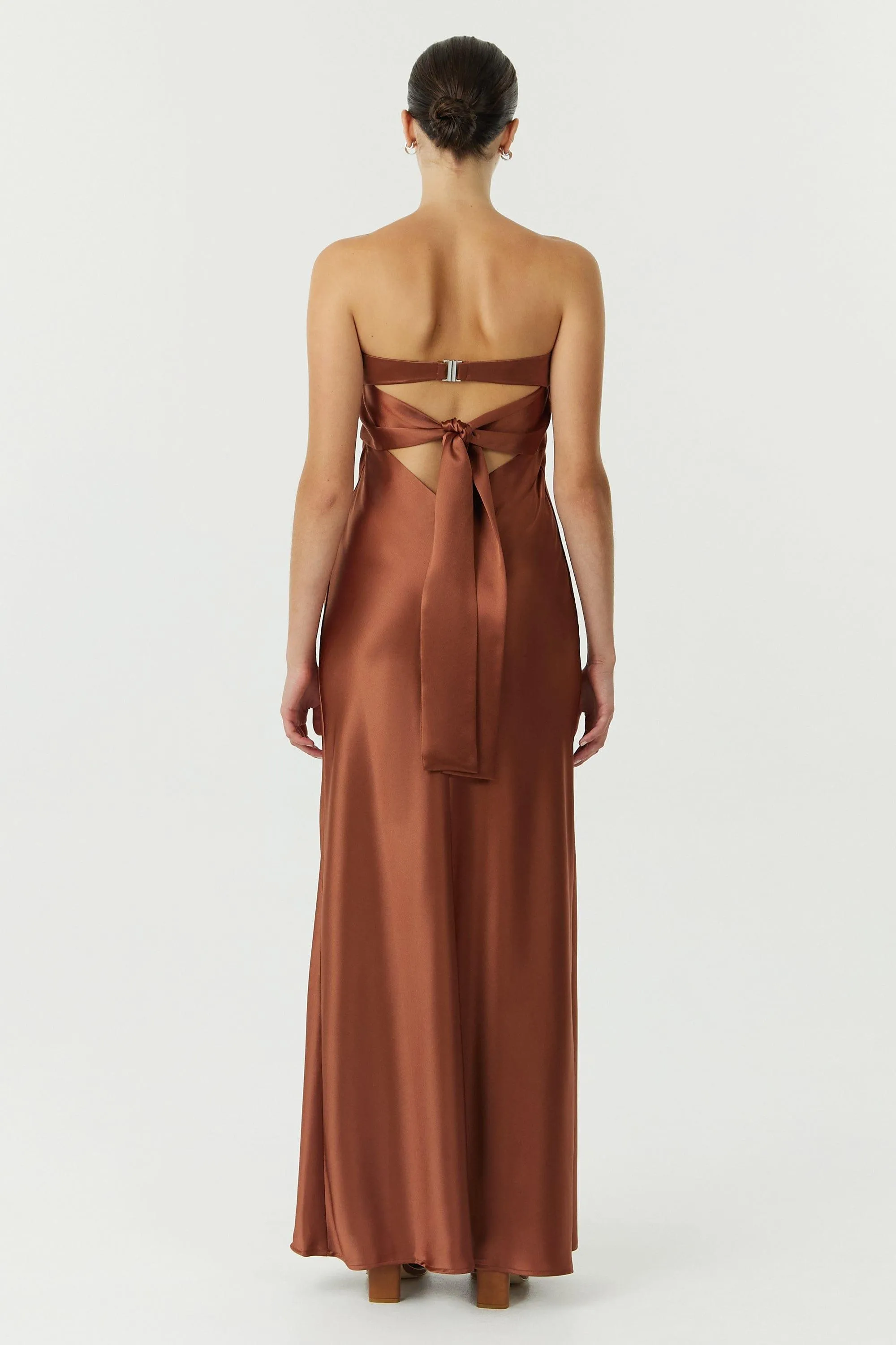 SATIN TIE BACK STRAPLESS MAXI | SPICE