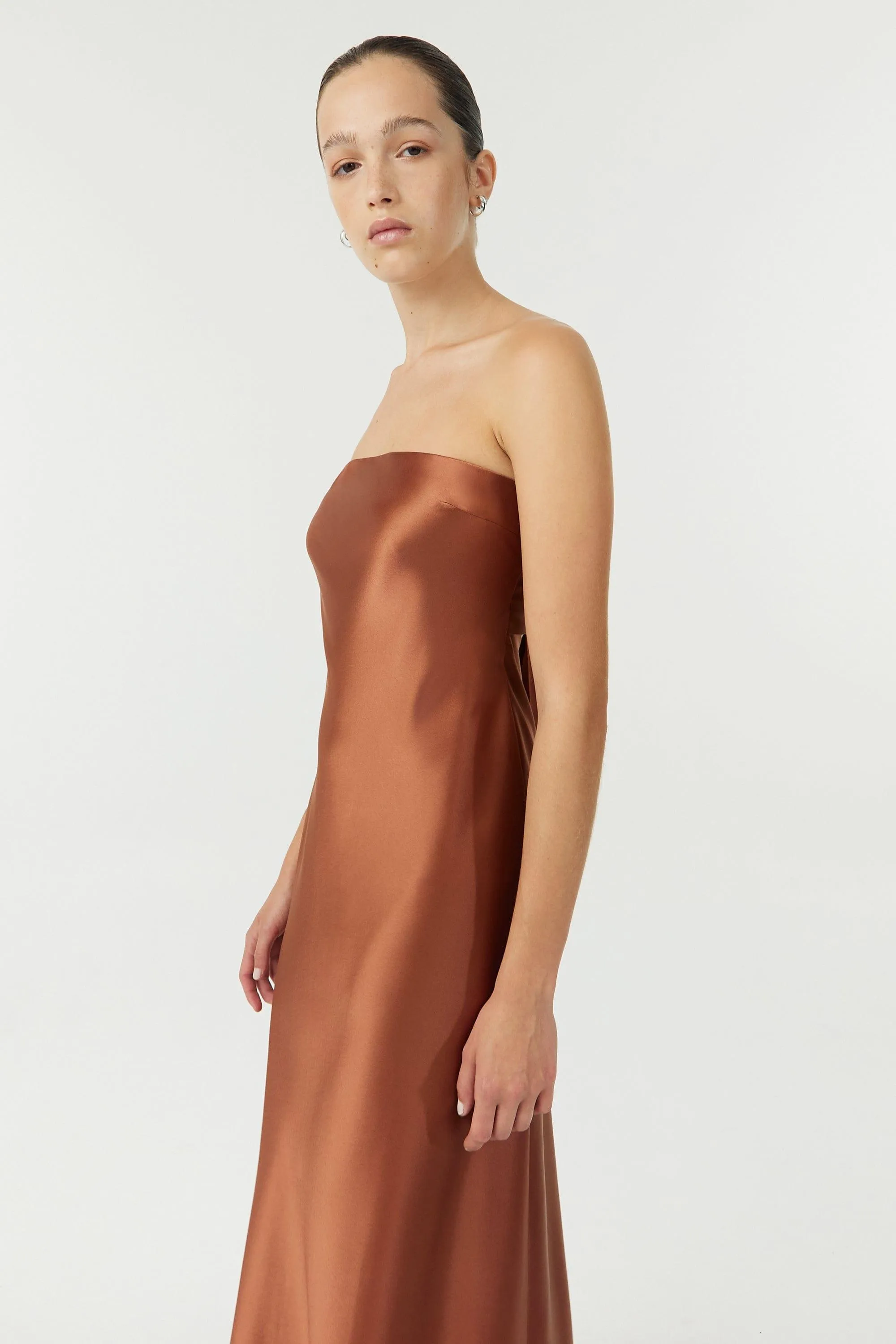 SATIN TIE BACK STRAPLESS MAXI | SPICE