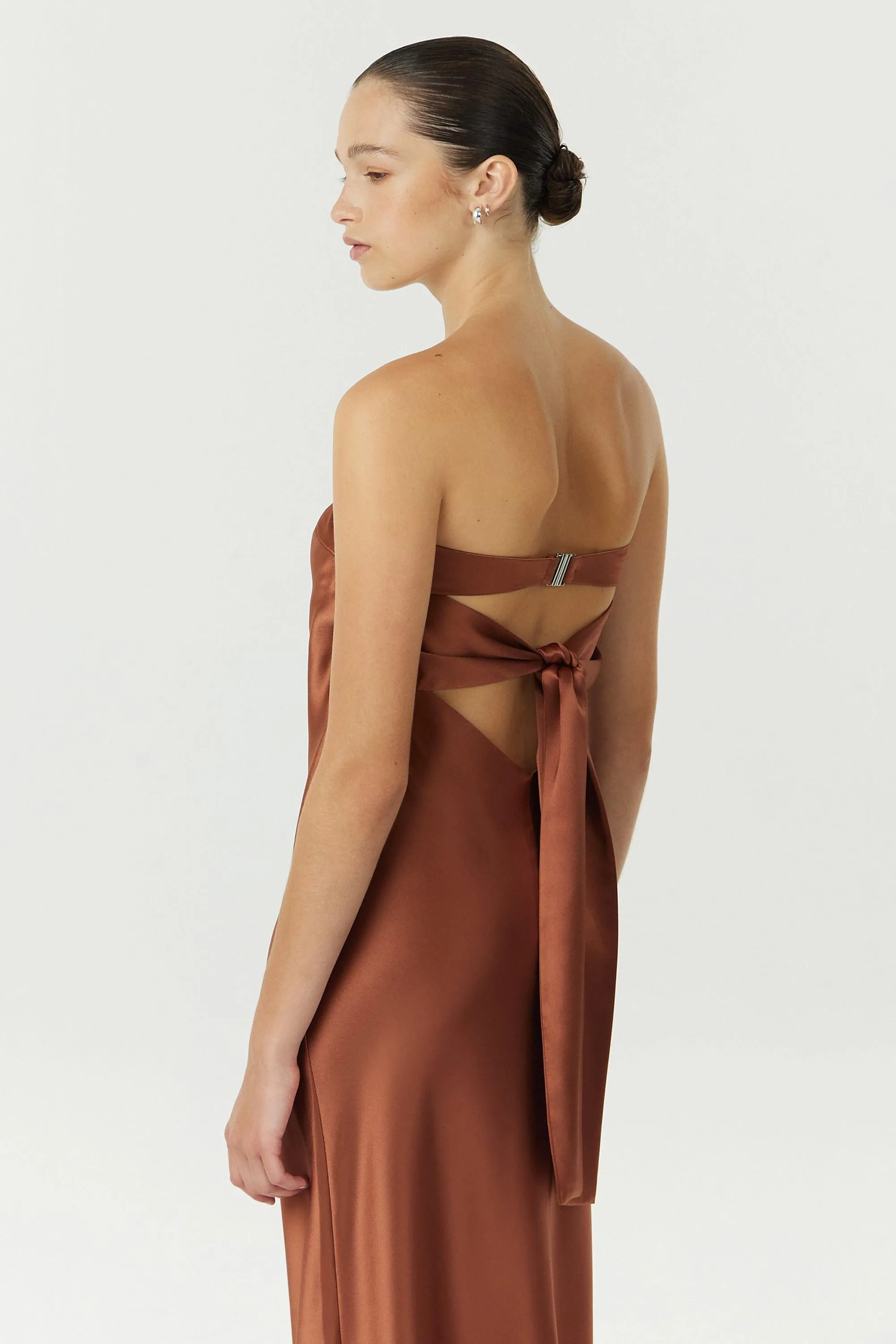 SATIN TIE BACK STRAPLESS MAXI | SPICE