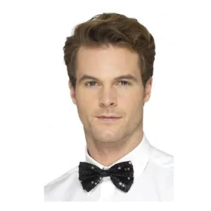 Sequin Bow Tie, Black
