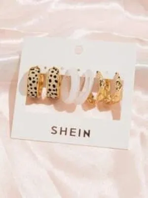 Shein - Fun 3-pack of multi-faceted hoop earrings
