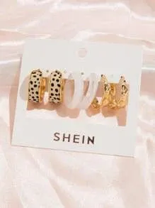 Shein - Fun 3-pack of multi-faceted hoop earrings