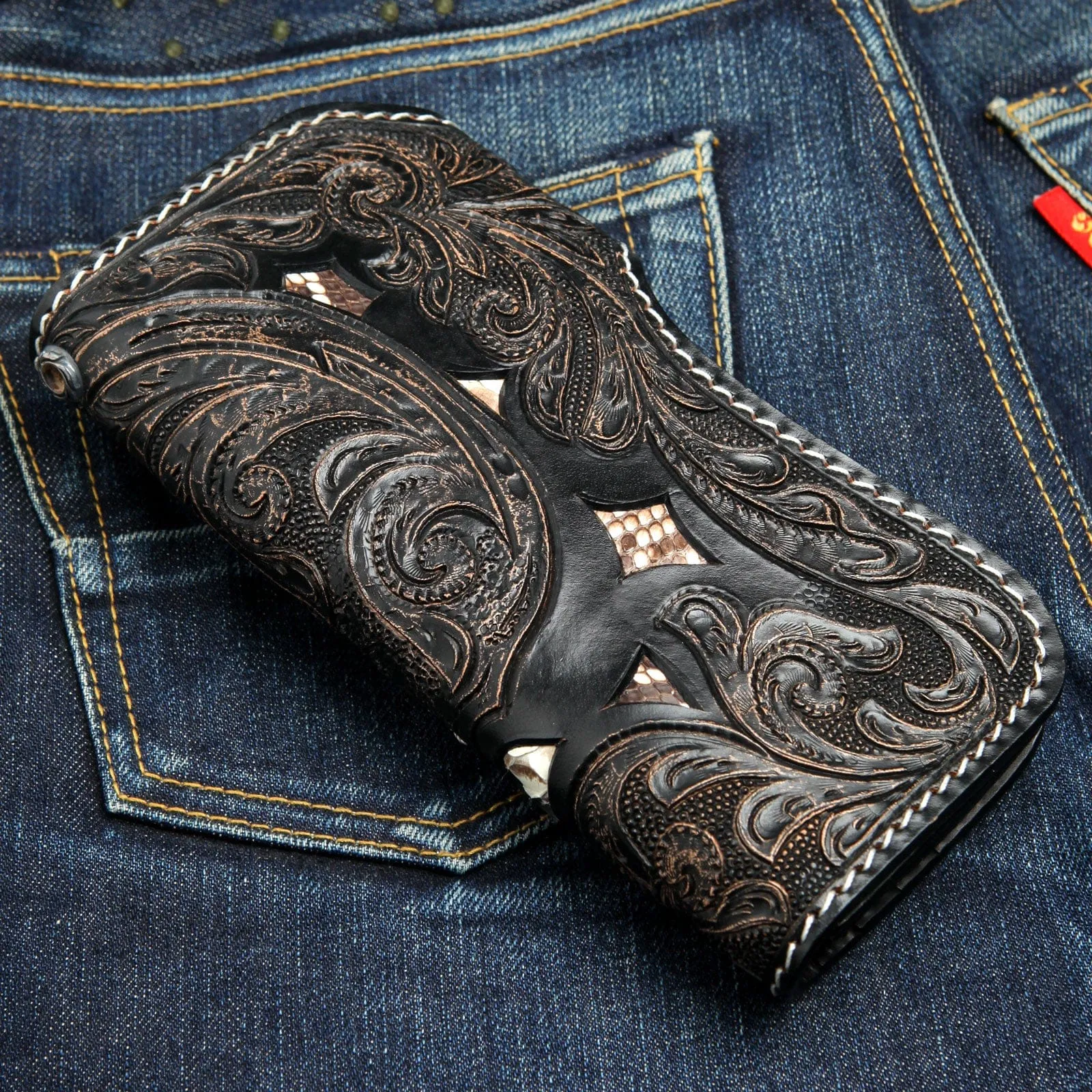 Skull Tattoo Genuine Leather Biker Wallet