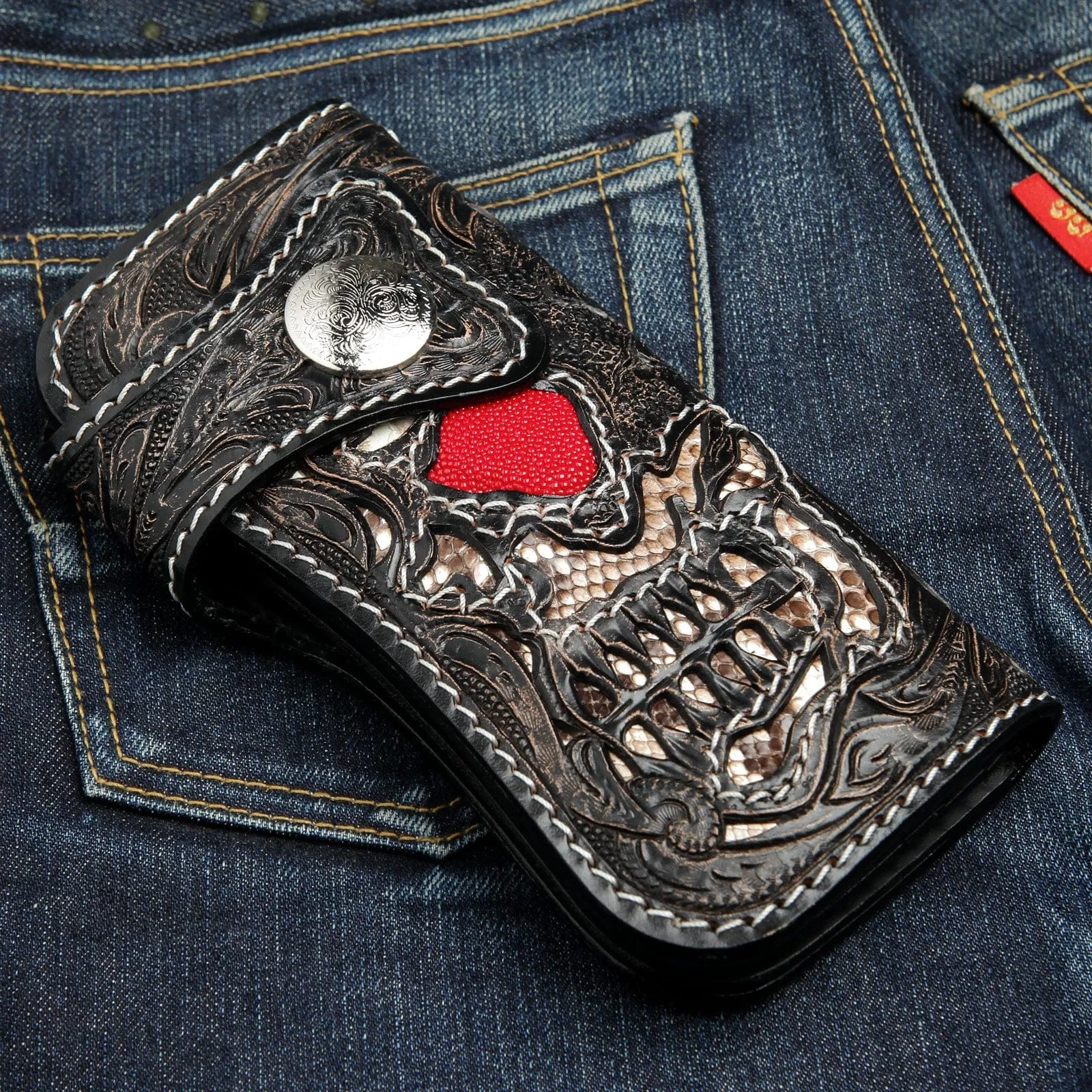 Skull Tattoo Genuine Leather Biker Wallet