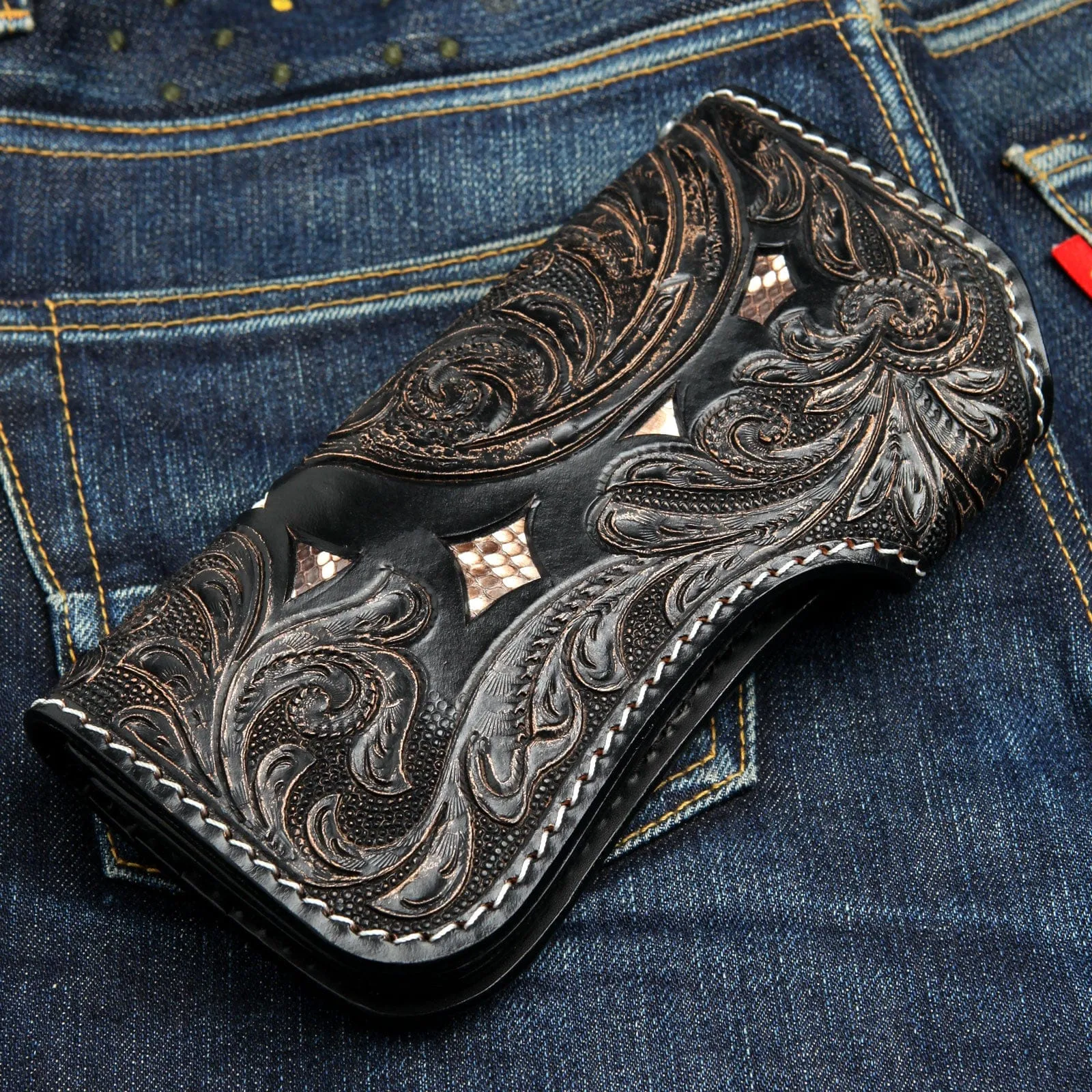 Skull Tattoo Genuine Leather Biker Wallet
