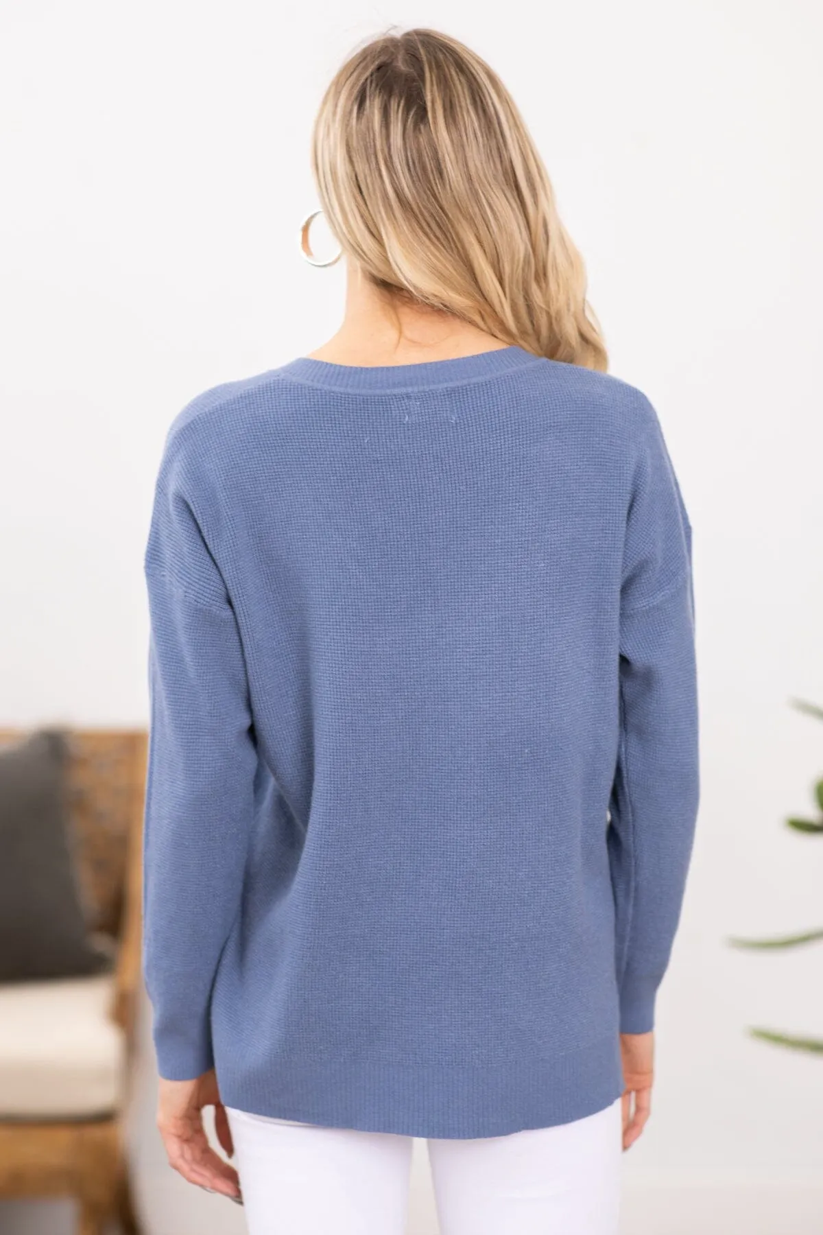 Slate Blue Drop Shoulder Lightweight Sweater