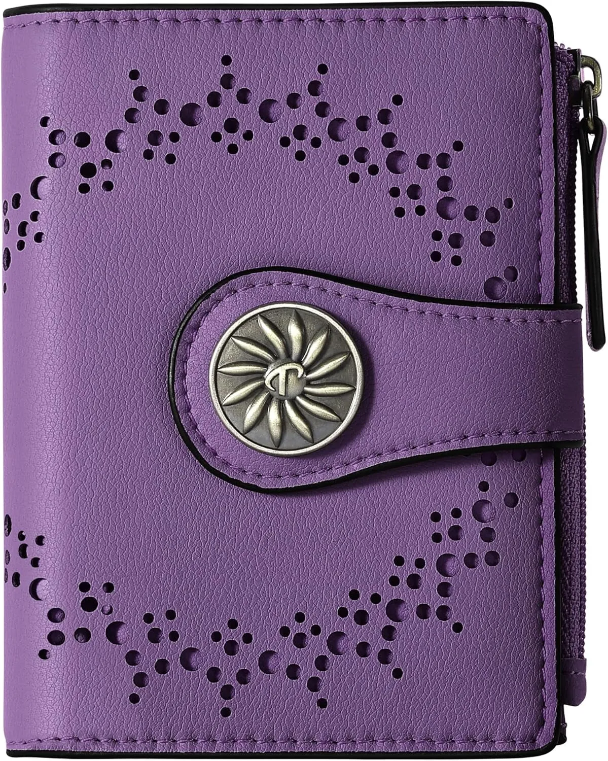 Small Leather Bifold Wallet with Zipper Coin Pocket