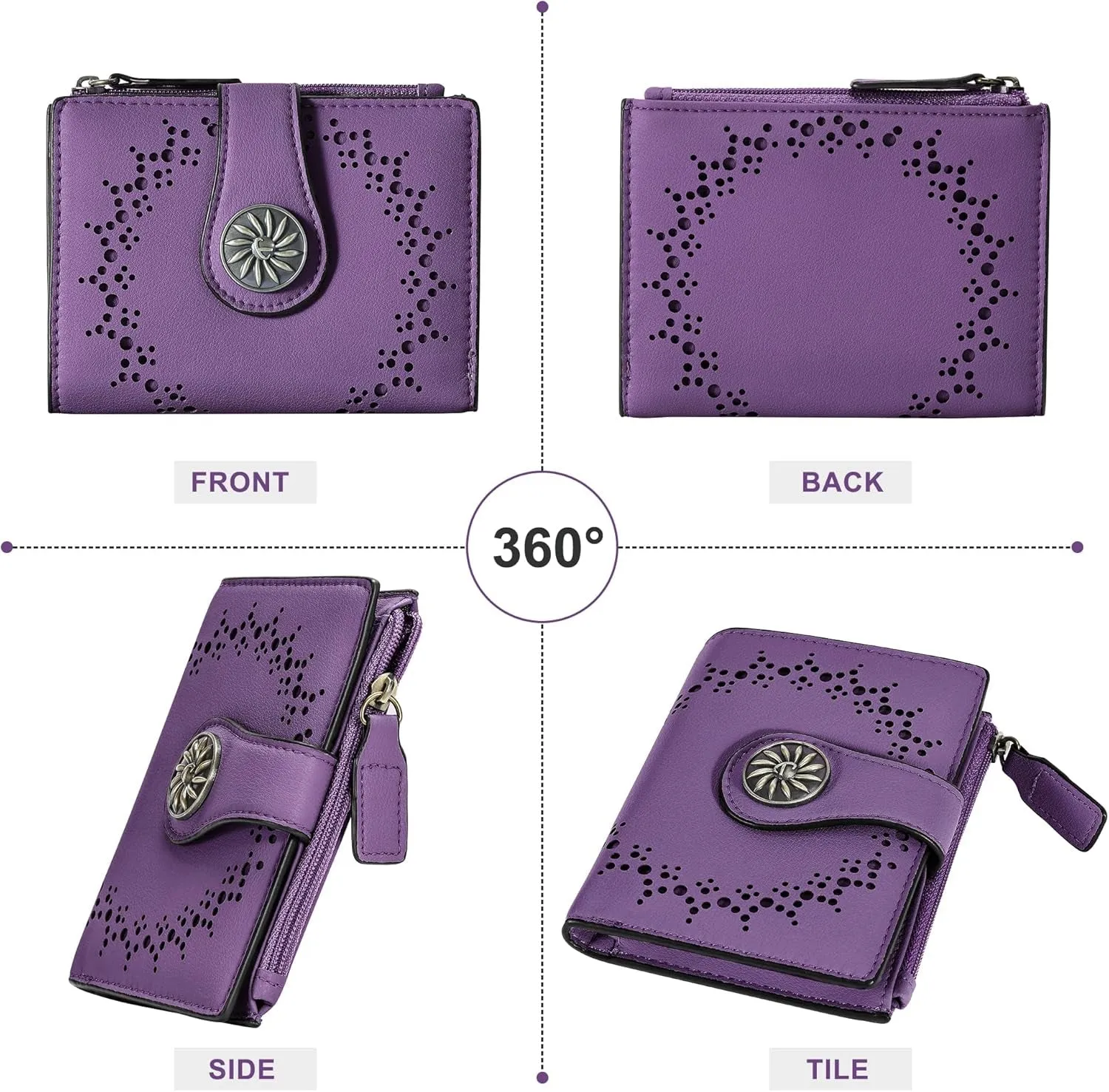 Small Leather Bifold Wallet with Zipper Coin Pocket