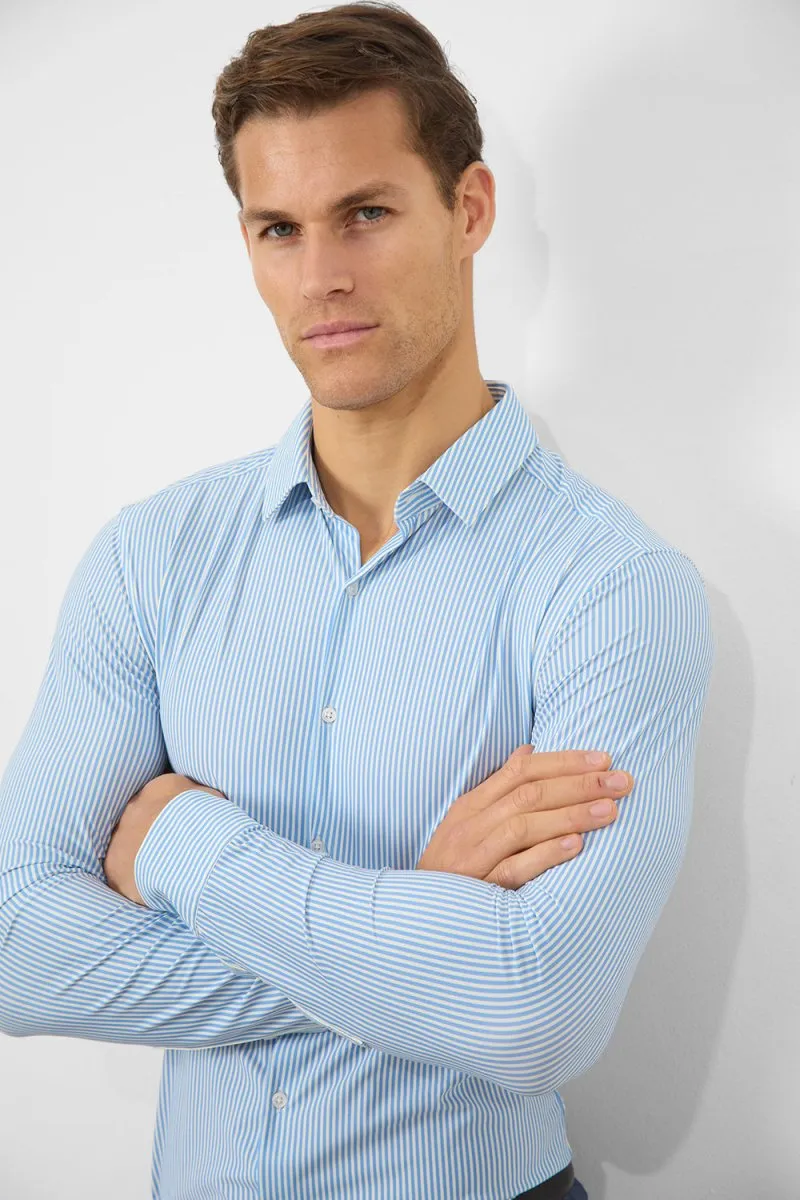 Striped Stretch Formal Shirt in Blue